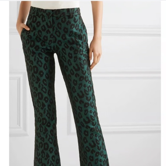Anine Bing Pants - ANINE BING Cindy High Rise Emerald Leopard Ankle Trousers sz S